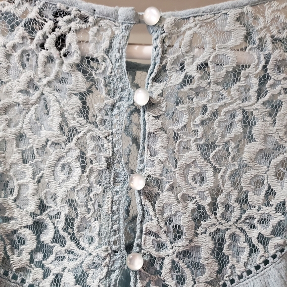 Boho Lace Button Top- Mint- S - Picture 4 of 8